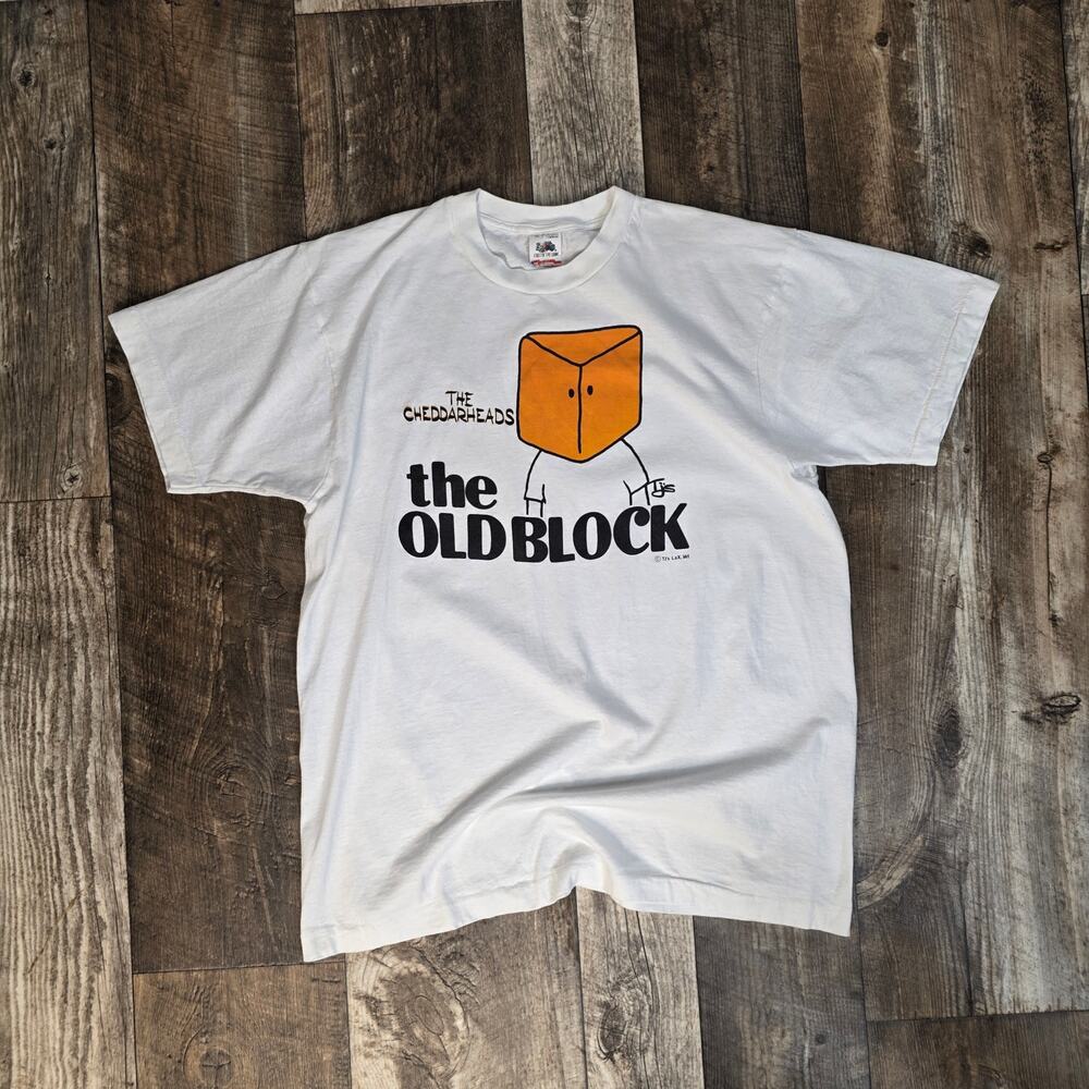 Vintage Wisconsin Cheddarheads Old Block T Shirt XL 90s Funny Cheese Graphic